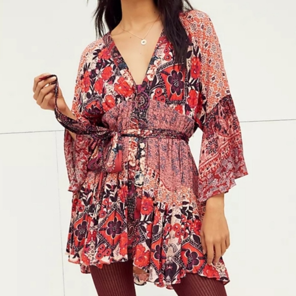 Free People Gypset Kimono Metallic Tunic Dress in XS NO BELT*